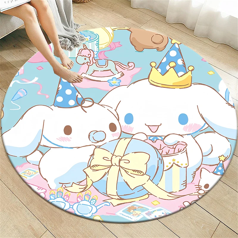 MINISO&Sanrio Cinnamoroll HD Round Carpet, Bedroom Decoration Soft Rug, Living Room,Bathroom,Game Room Decoration Non-slip Mat