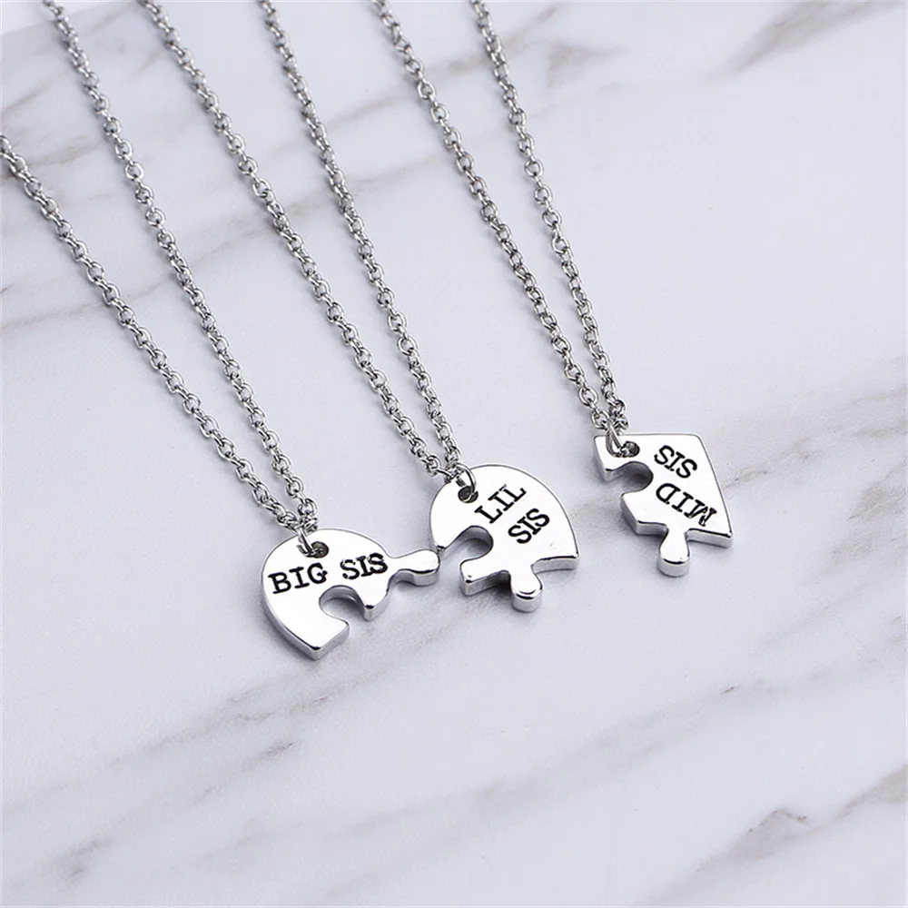 3 Pcs/set Heart Shaped Alphabet Stitching Pendant Necklace Halloween Valentine\'s Day Gifts Jewelry For Couples Women Sister