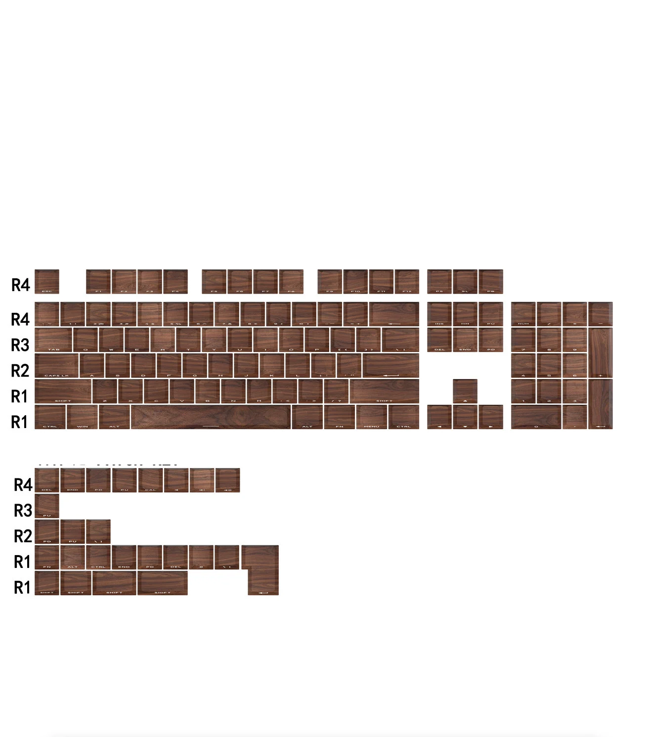 MAIMOOO Keycaps Walnut Wood Grain Side Engraving Translucent PBT Sublimation Cherry L Shape Enter Key 2.75U Space Bar