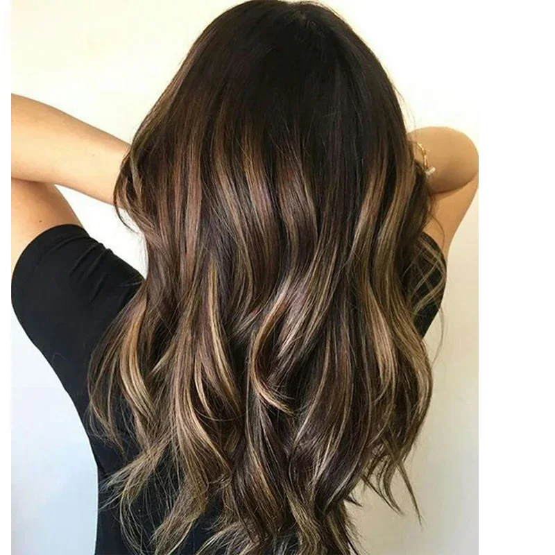 طويل 22 بوصة غلويليس 180 الكثافة تسليط الضوء على موجة براون الدانتيل 5x5 الحرير قاعدة باروكة من شعر طبيعي للنساء BabyHair preplucked #4