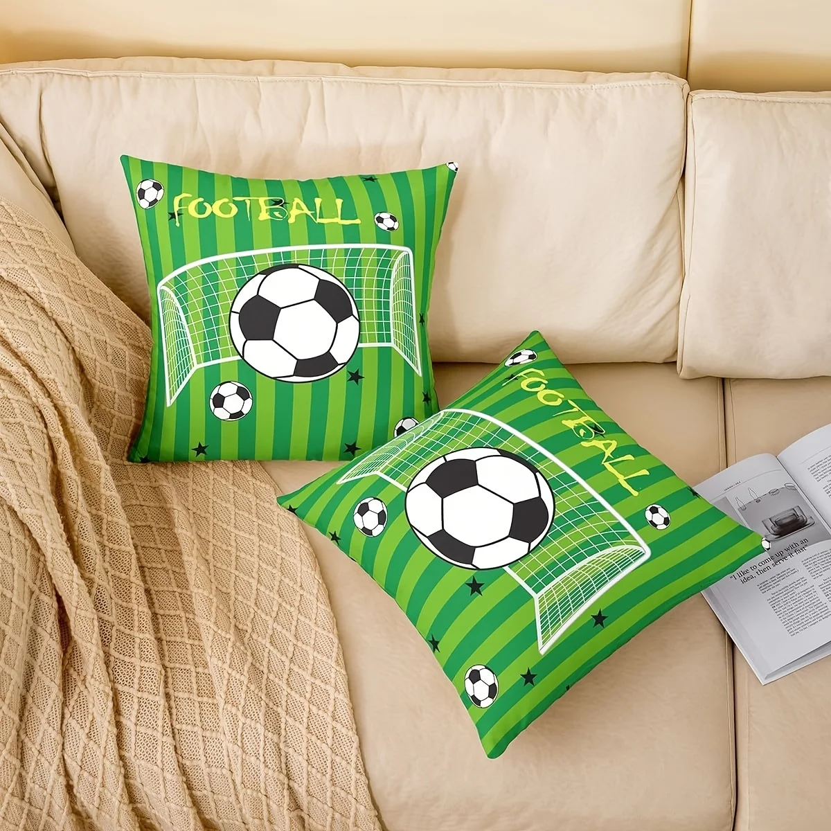 1 Piece Soccer Field & Football Pattern Square Pillow Cover, for Sofa, Bedroom, Office & Stadium Decor (Insert Not Included)