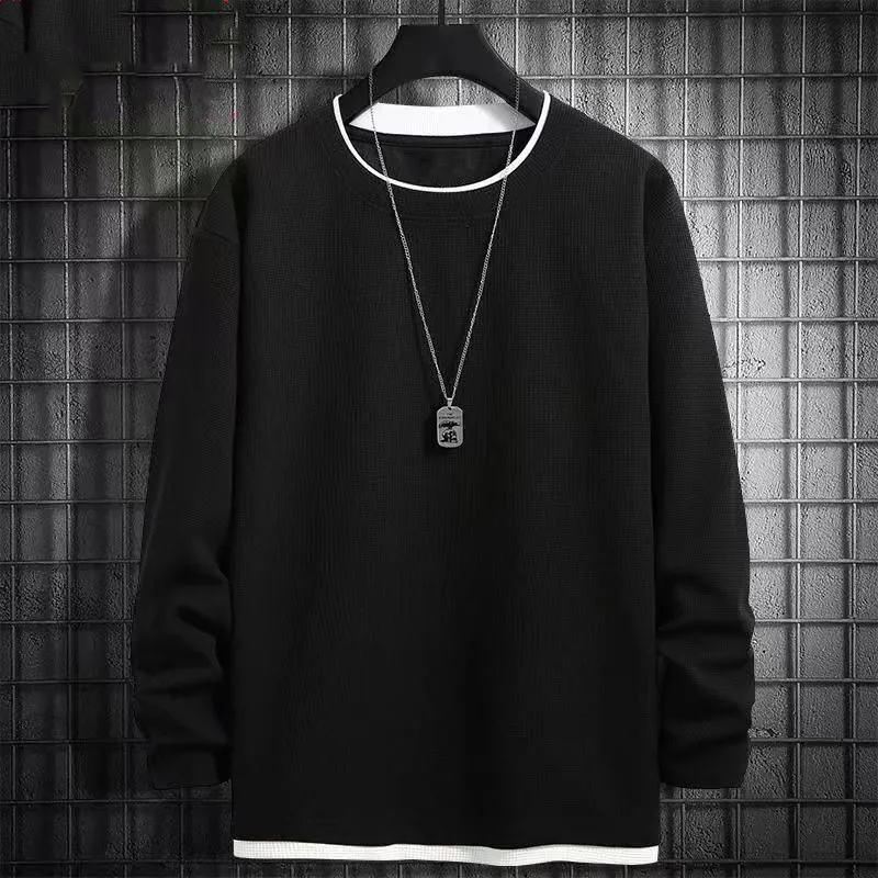 Loose Men's Long Sleeve T-Shirt Spring Autumn New Style Tagless Youth Fashion Polyester Fiber Casual round Neck Top