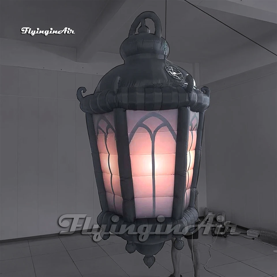 3m Spooky Hanging Giant Inflatable Halloween Lantern Vintage Black Street Lamp With LED Light For Haunted House Party Decoration