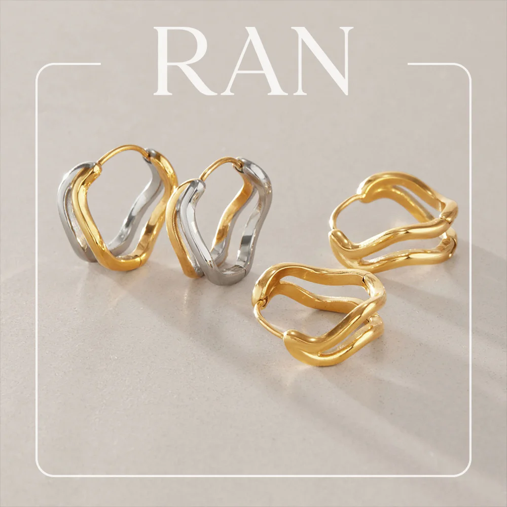 Stainless Steel Double Layer Hoop Earrings for Women Minimalist Daily Hoops Waterproof Two Tone 18k Gold Plated Wave Earrings