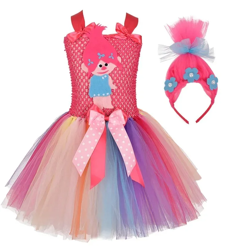 Unique Girls' Dress with Cartoon Elf Pattern,  Kids' Princess Style Outfit Set,  Halloween Party Performance Clothes Dress