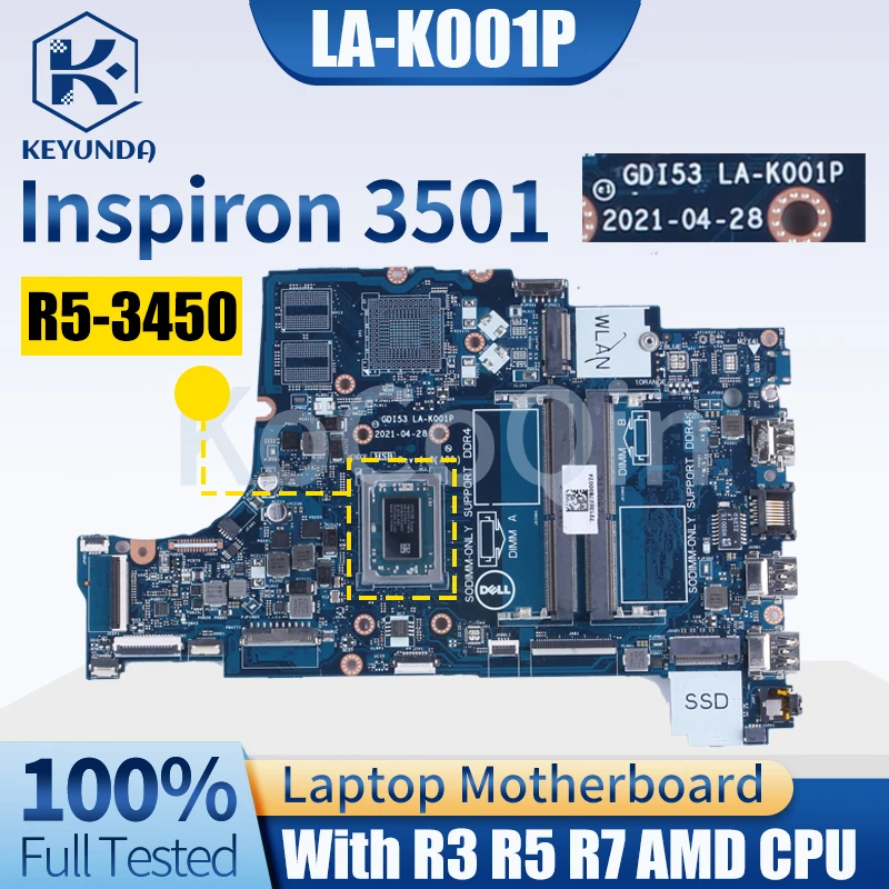 Imagem -02 - Placa-mãe Laptop Dell Inspiron 5575 3305 3501 La-k001p 0gwwwwd64 05hpx6 0drfwy 0p92w5 00 Vpnp r3 r5 r7