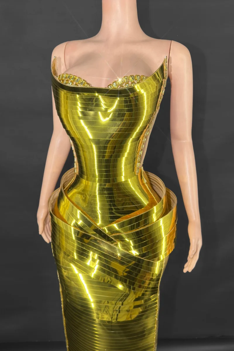 revealing gold dress Yiling luxurious gold-plated, rhinestone-embellished, back-revealing, seductive graduation party dress, singer's stage performan gold mini dress