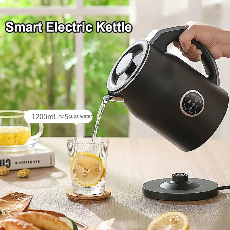 1000W 1.2L Smart Stainless Steel Electric Kettle 110V/220V Wide Voltage Temperature Adjustable Heat Preservation Kettle for Home