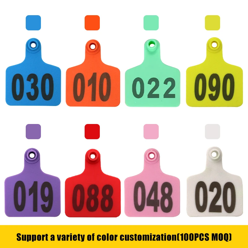 8-kolorowa plastikowa znacznik do uszu zwierząt gospodarskich, znakowana laserowo, do krów, kóz, owiec, świń, identyfikacja zwierząt, kolczyk, znacznik 001-200