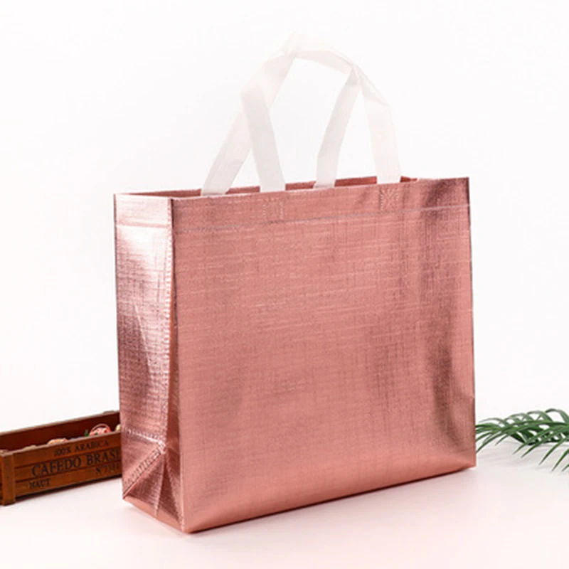 10Pcs Laser Non-Woven Lamination Shopping Aluminized Tote Bags Customized Glossy Reusable Shopping Bags