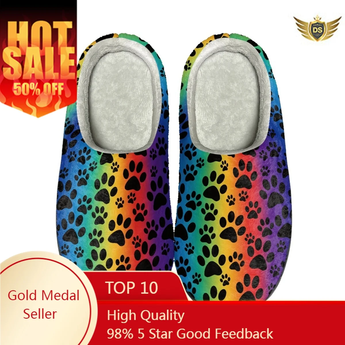 

Paw Pattern Women Home Warm Slippers Bedroom Couple Cotton Slippers Print On Demand Casual Autumn Winter Men's Comfy Footwear