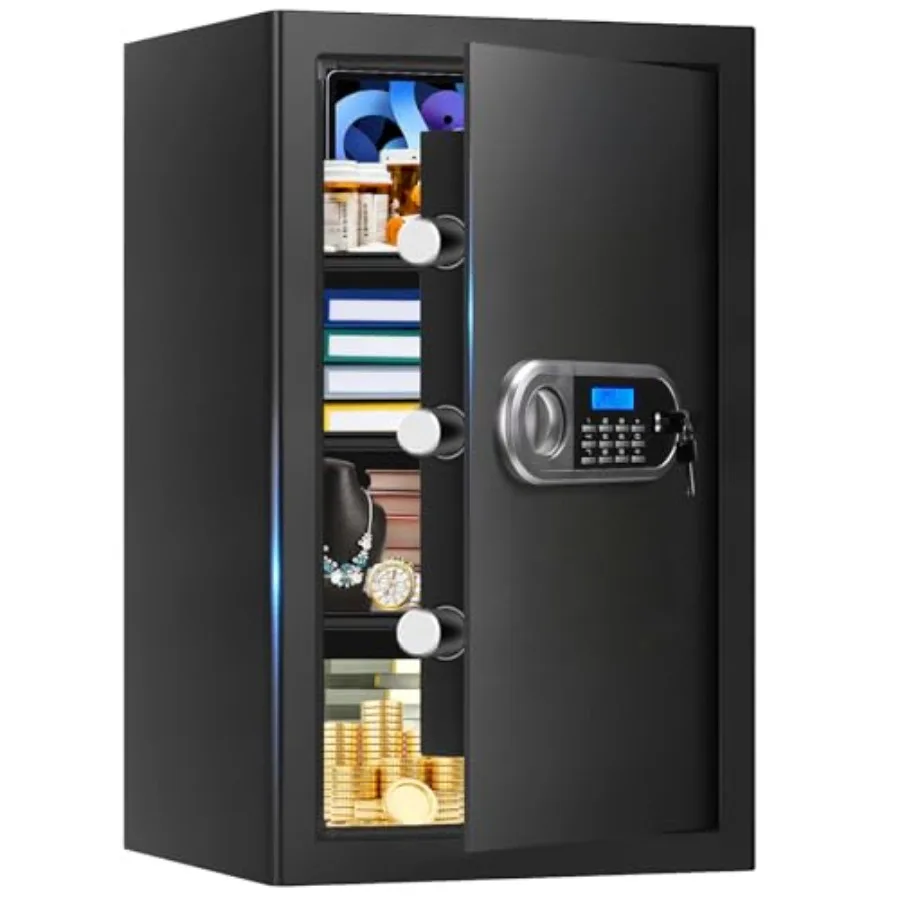 

Большой сейф для дома объемом 5,2 куб. фута, огнестойкий и водонепроницаемый, с защитой от взлома, цифровой замок с программируемой клавиатурой и запасными ключами