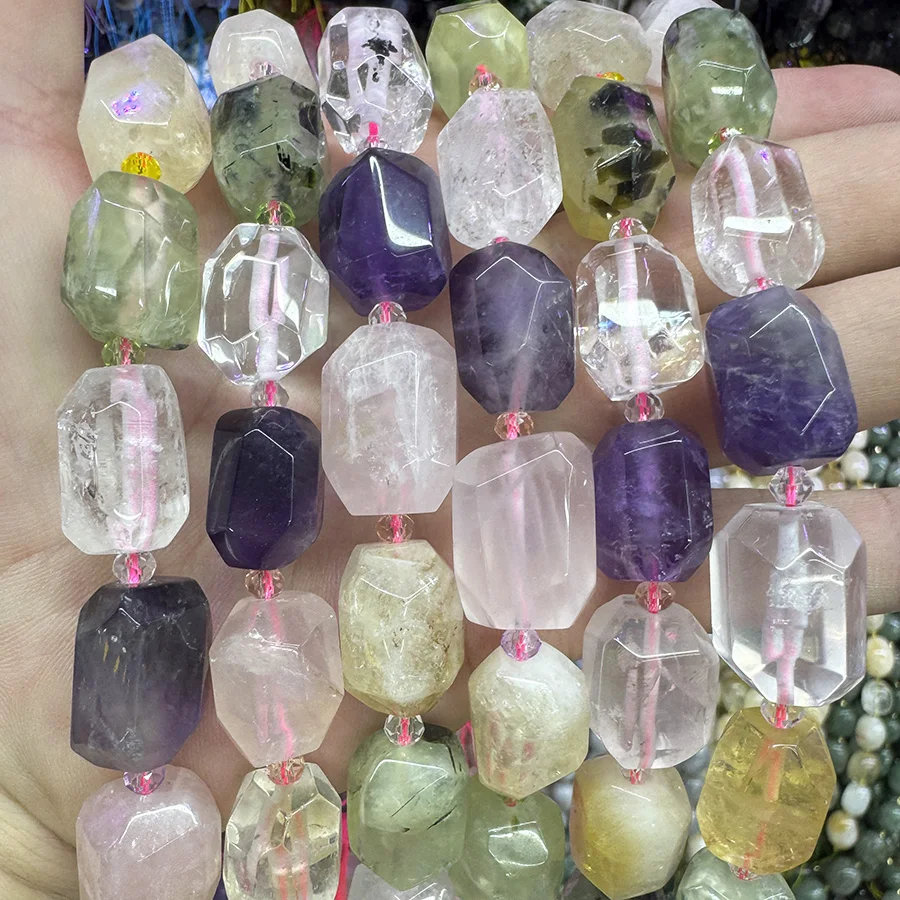 Natural Citrine Amethyst Conformal Section Pink Crystal Lrregular Faceted Loose For Jewelry Making DIY Necklace Bracelet 15''