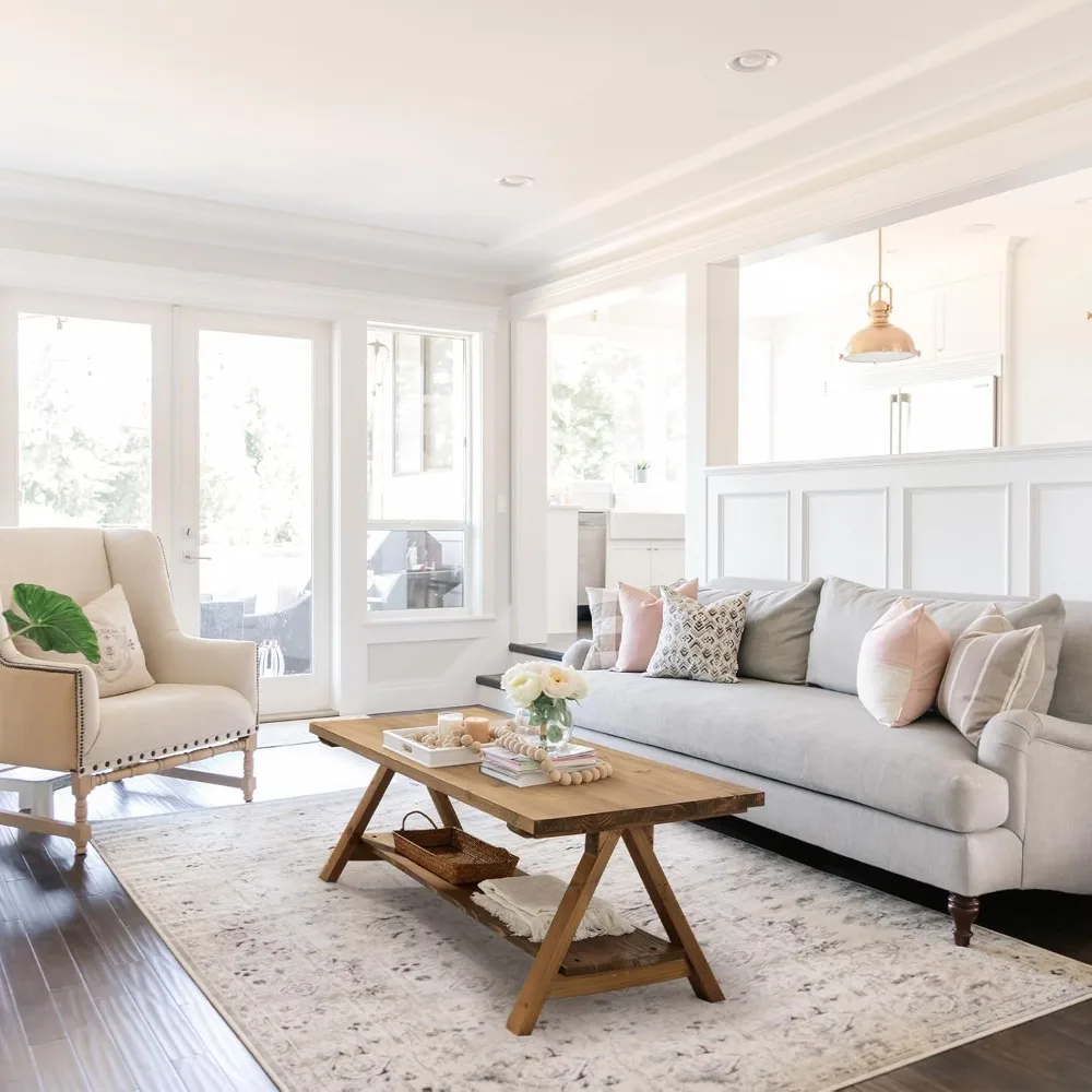 طاولة قهوة من الخشب الصلب - طاولة قهوة خشبية ريفية مقاس 5.5 بوصة لغرفة المعيشة في مزرعة الأرز، طاولة قهوة مستطيلة #2