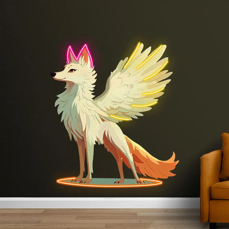 Fantasy Winged Fox LED Neon Light - Mystical Animal LED Night Lamp, Unique Home Decor, Perfect for Kids Bedrooms & Living Room