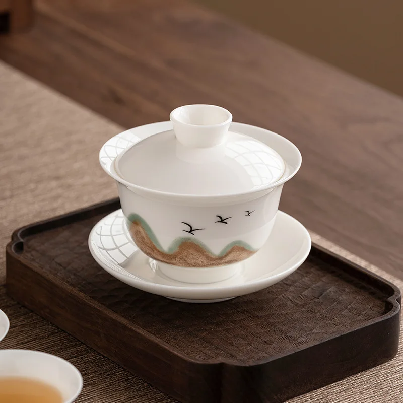 Three Cover Bowl High-grade Household Tea Bowl With Cover Ceramic Anti-hot Kung Fu Tea Set Tea Bowl