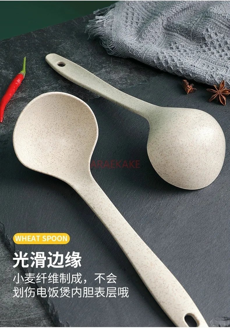 ارتفاع درجة الحرارة مقاومة ألياف القمح مقبض طويل ملعقة كبيرة المنزلية Congee ملعقة صغيرة ملعقة بلاستيكية