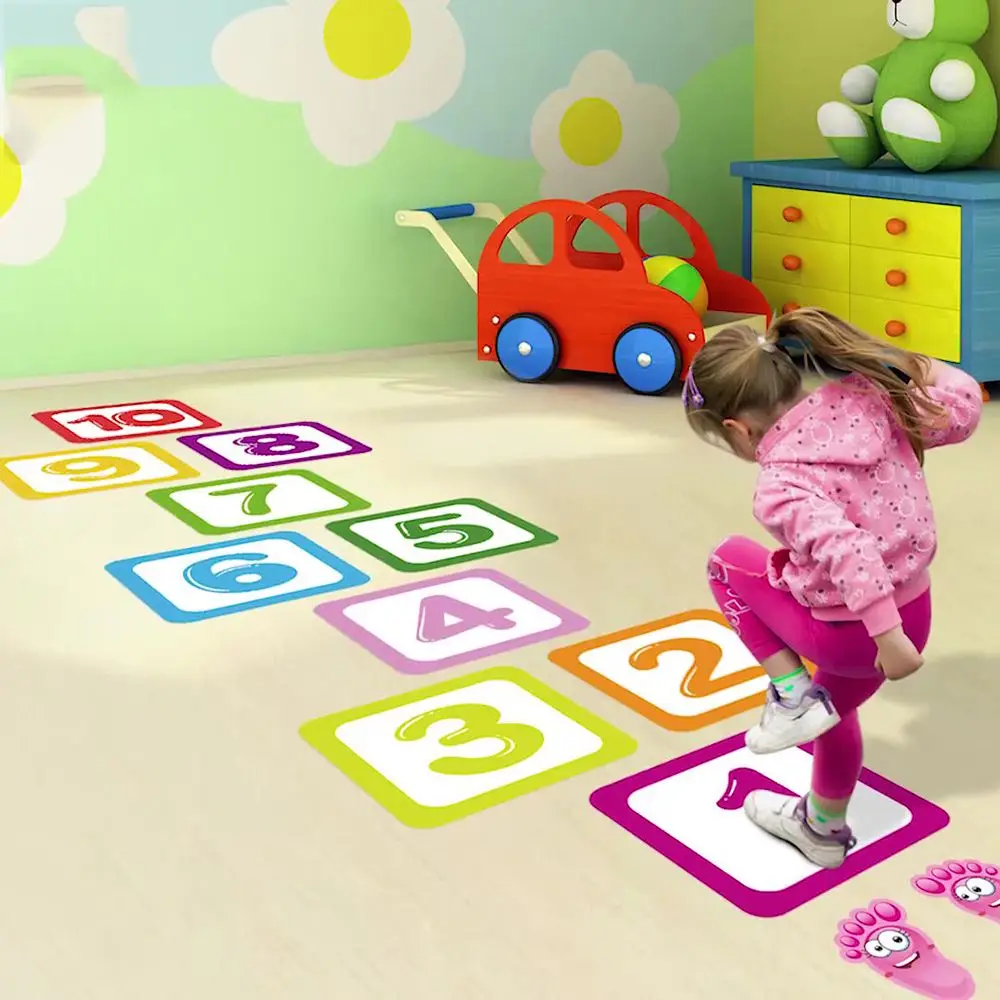 Cartoon Number Grids Hopscotch Game Floor Stickers Parent-child Gift Home Nursery Kindergarten Decoration Waterproof Removable