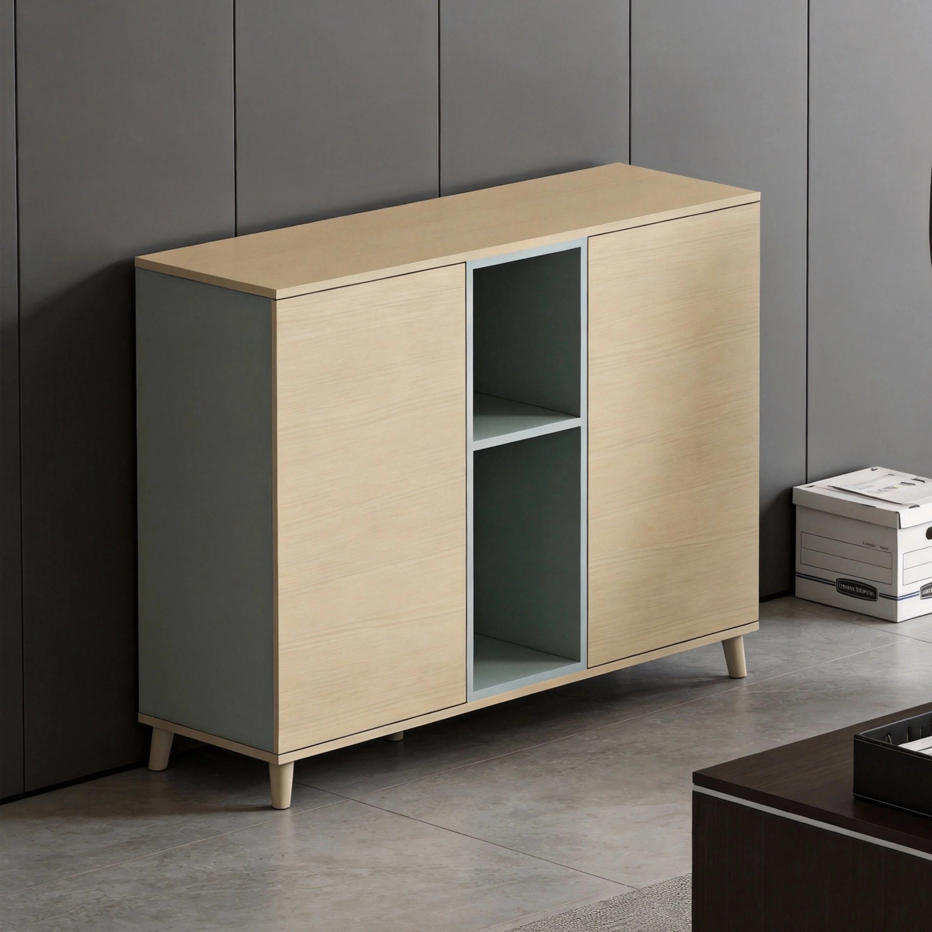 ！@Sleek Modern File Cabinet Customizable Logo Printing Available for Corporate Branding & Office Furnishing Display
