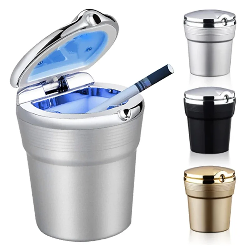 Car Ashtray with LED Light Cigarette Smoke Remover Car Ashtray auto Smokeless Smoke Ash Tray With Cover Holder Auto Accessories