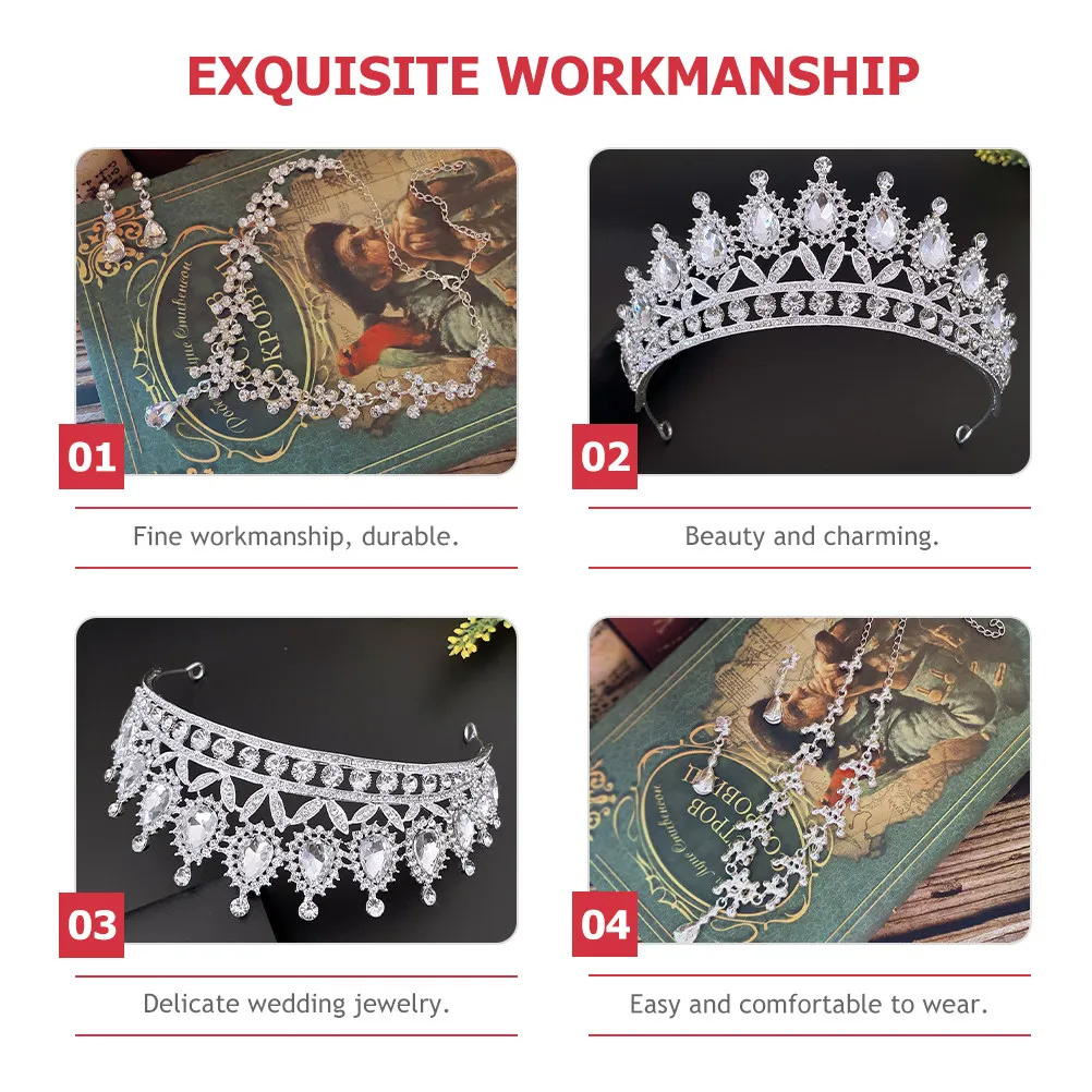 

Набор украшений: хрустальная корона, ожерелье, серьги-подвески, инкрустированные стразами, для невесты, подружек невесты, женщин, праздничное украшение, подарок