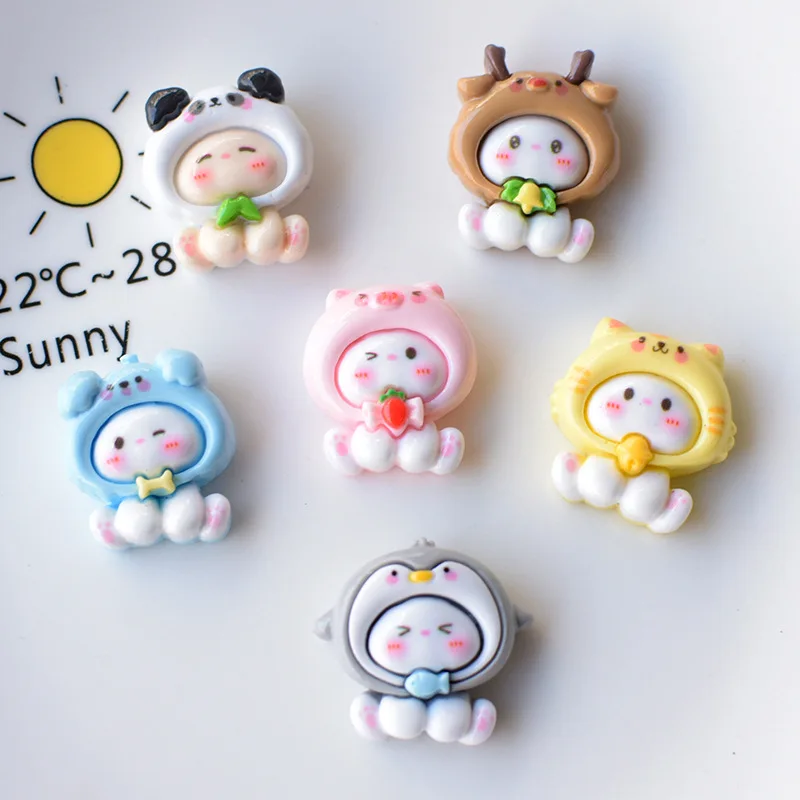 

10Pcs New Kawaii Pink Cartoon Animal, Pig, Rabbit Series Flat Back Resin Statue DIY Jewelry Hairpin Craft Decoration Accessories