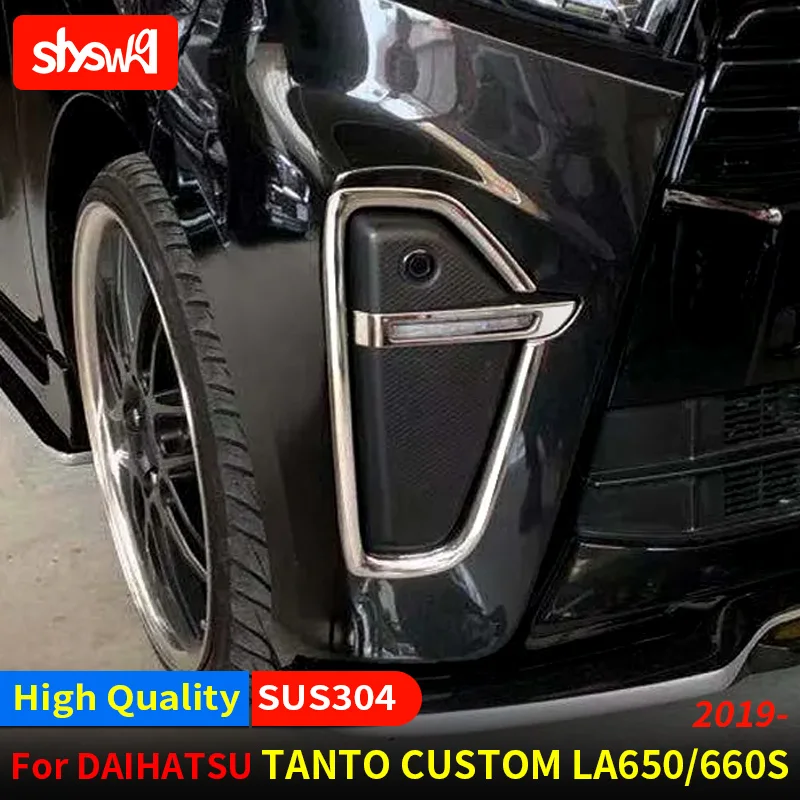 

For DAIHATSU 2019 TANTO CUSTOM LA650 / 660S FRONT FOG LIGHT LAMP COVER TRIM 4 PCS Stainless Steel Car Styling Accessories