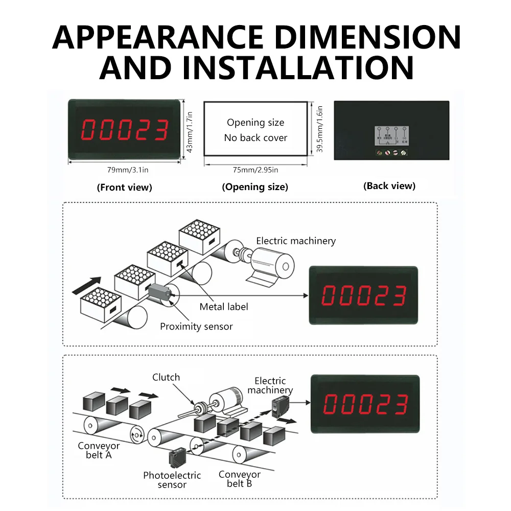 LCD Digital Counter Module DC12V-24V Electronic Totalizer with NPN  Signal Interface 1~999999 Times Counting Range