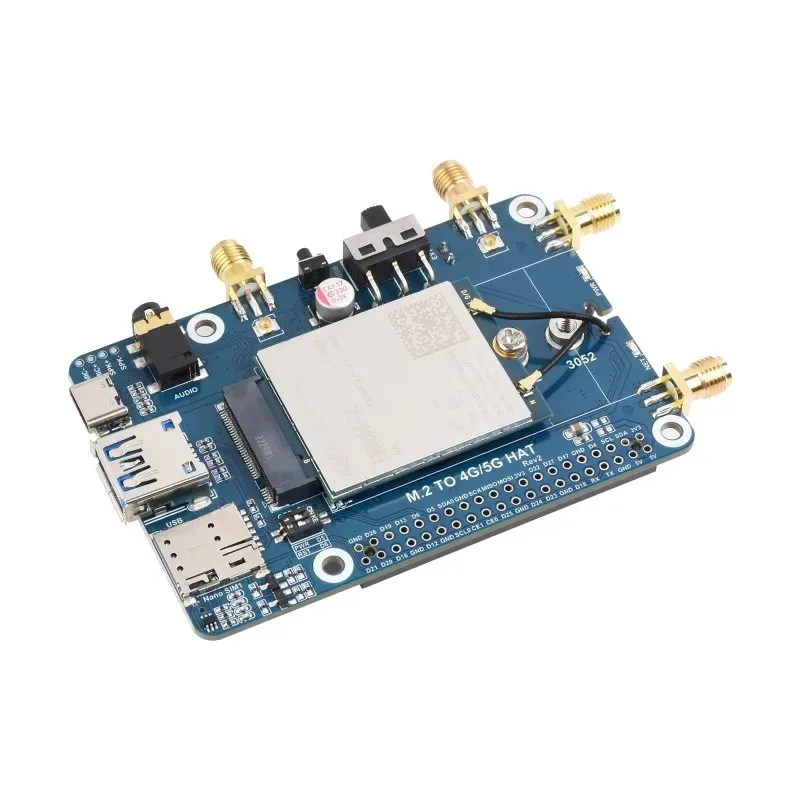 NYWaveshare Raspberry Pi EM060K-GL LTE Cat-6 HAT, LTE-A Multibanda Global, Posicionamiento GNSS, Incluye Módulo EM060K-GL
