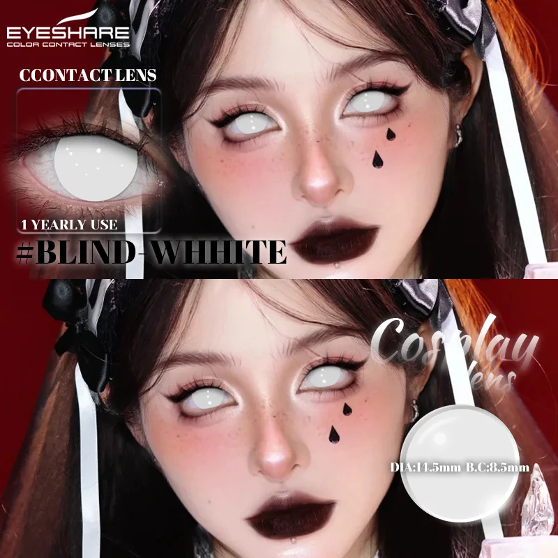 EYESHARE 1 Paar Rote Anime-Cosplay-Farbkontaktlinsen für Augen Weiße Linsen Schwarze Pupillen Make-up-Linsen Halloween-Kontaktlinsen