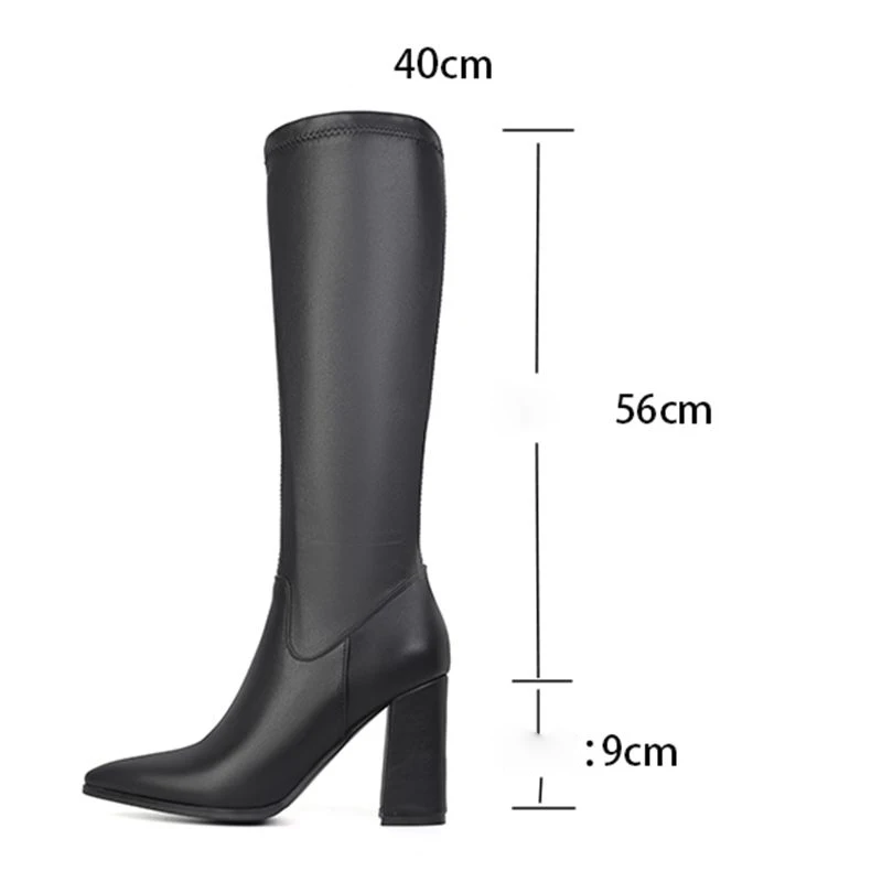 SIMLOVEYO 2027 Lady Knee High Boots Pointed Toe Chunky Heels 9cm Zipper Extended Size 41 42 43 US12 Fashion Dating Party Booties