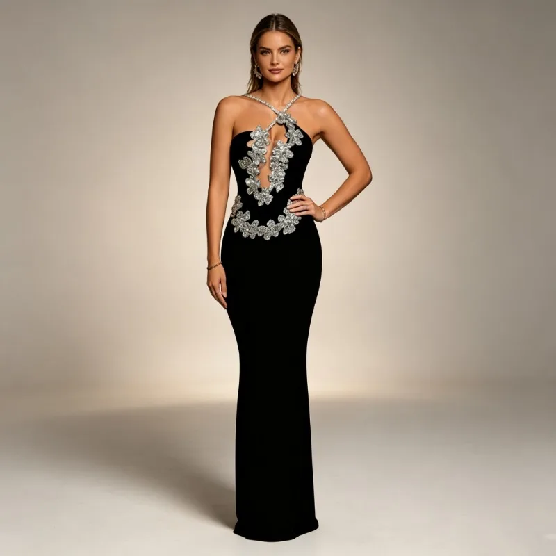 Sexy Backless Shiny Crystal Diamonds White Bodycon Bandage Dress Women Celebrity Elegant Evening Club Party Birthday Dresses