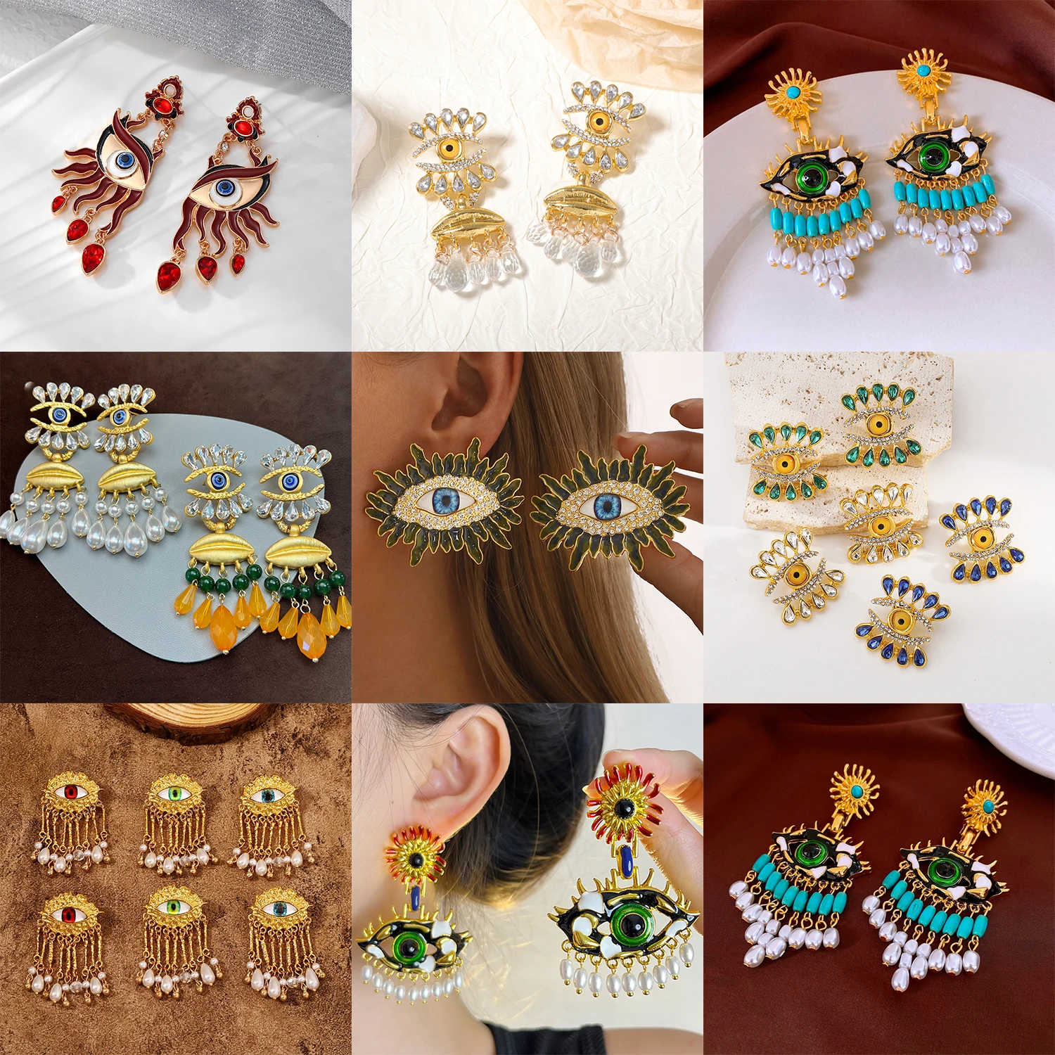 Exaggerated niche design, large eyes, long pearl tassel earrings, fashionable water droplet earrings studs