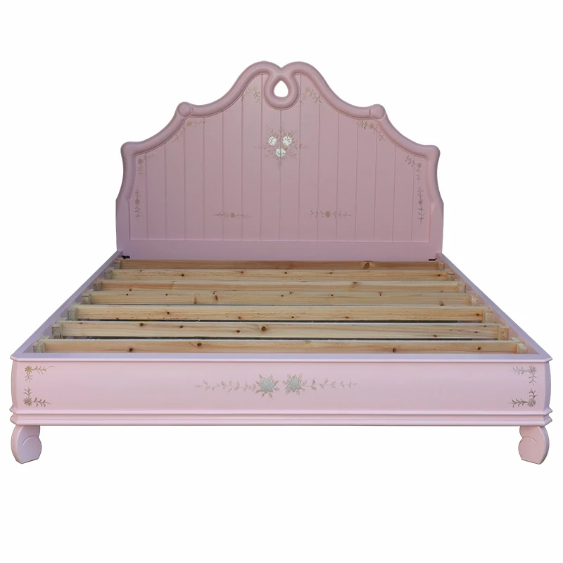 

Furniture Pink Princess 1.8m Double Bed 1.5m Pastoral Painted Mediterranean Single Bed 0045