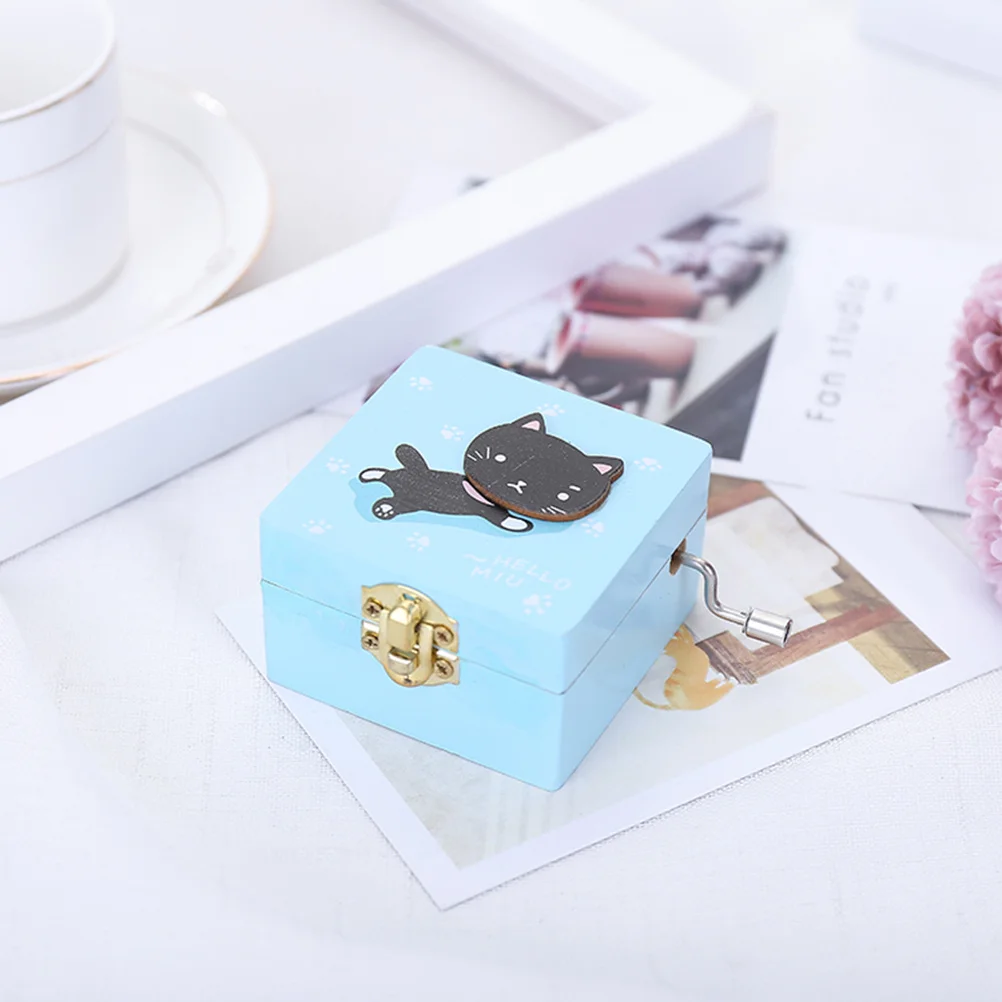 

Wooden Music Box Musical for Jewelry Automatic Mechanism Cranked Kitten Christmas