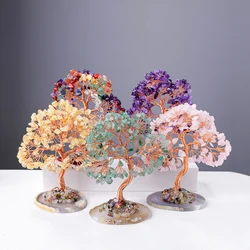 1pc Natural Crystal Crushed Stone Fortune Tree Agate Base Hand-Woven Crystal Tree Money Tree Tree of Life Ornament