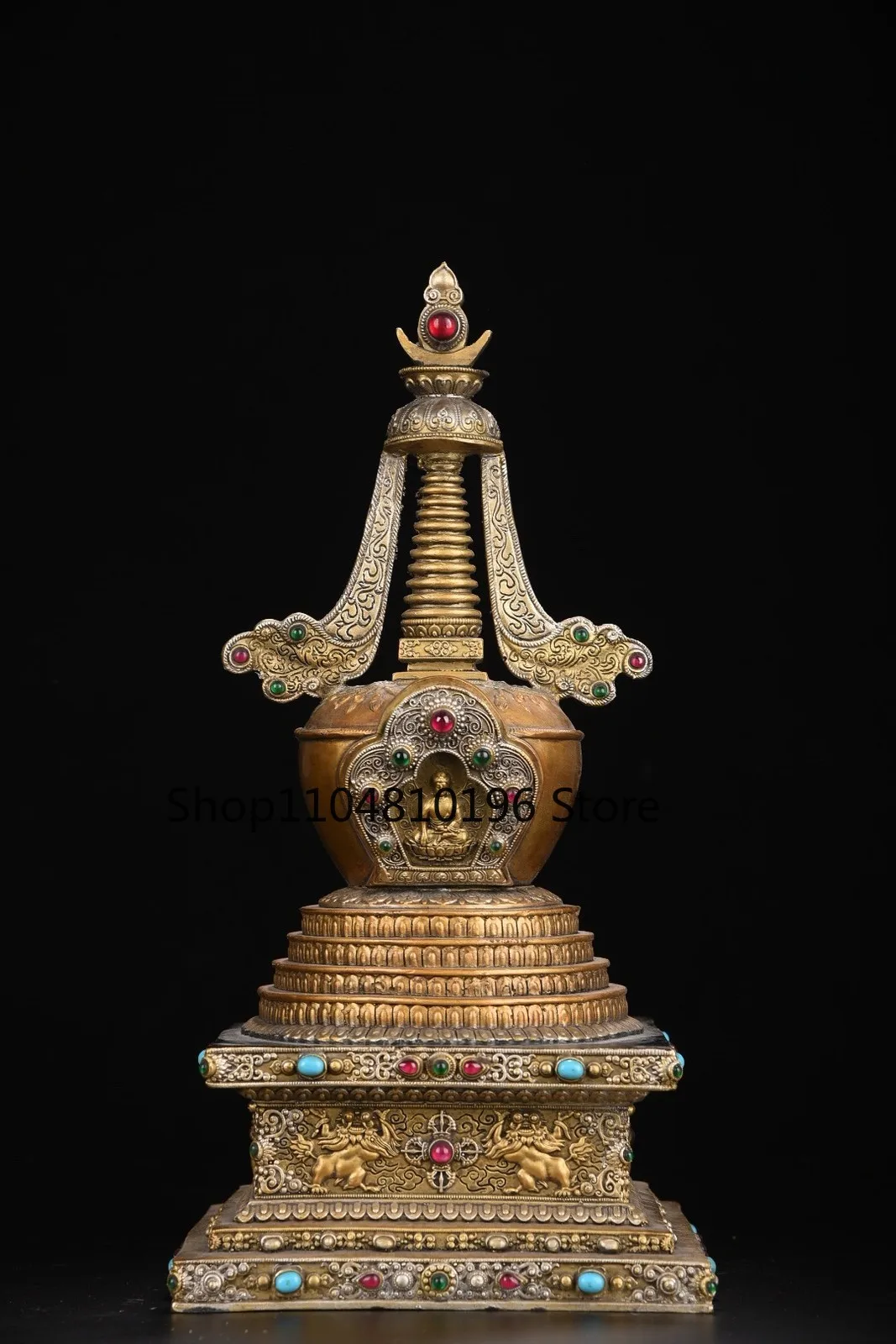 Bronze Painted Mosaic Gem Shakyamuni Stupa Buddha Pagoda Amitabha Worship Hall
