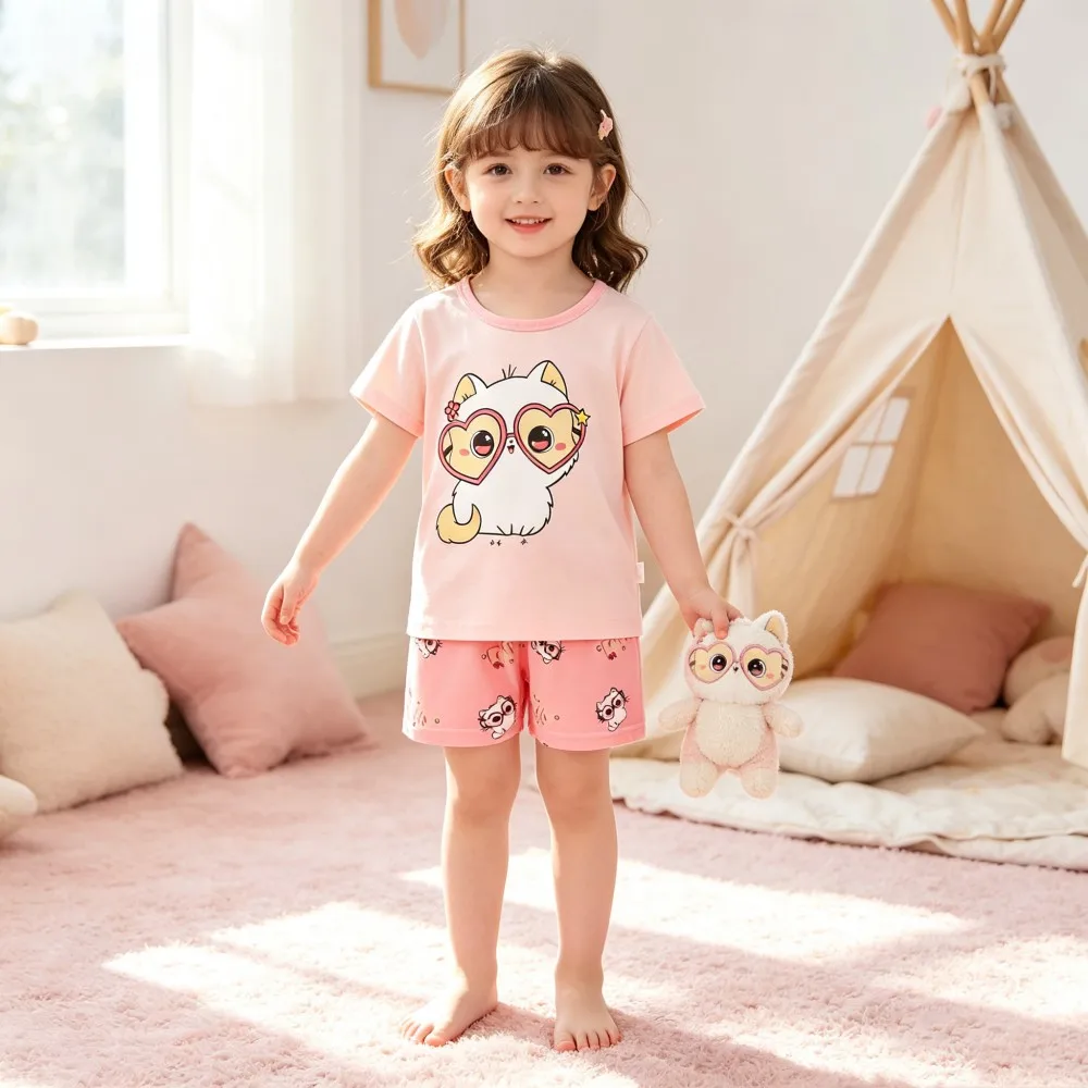 Funny Boys' Sleepwear Suits for Kids Cotton Orange Blue White Striped Plaid Toddler Boy Nightwear Set Buttons Children Clothing