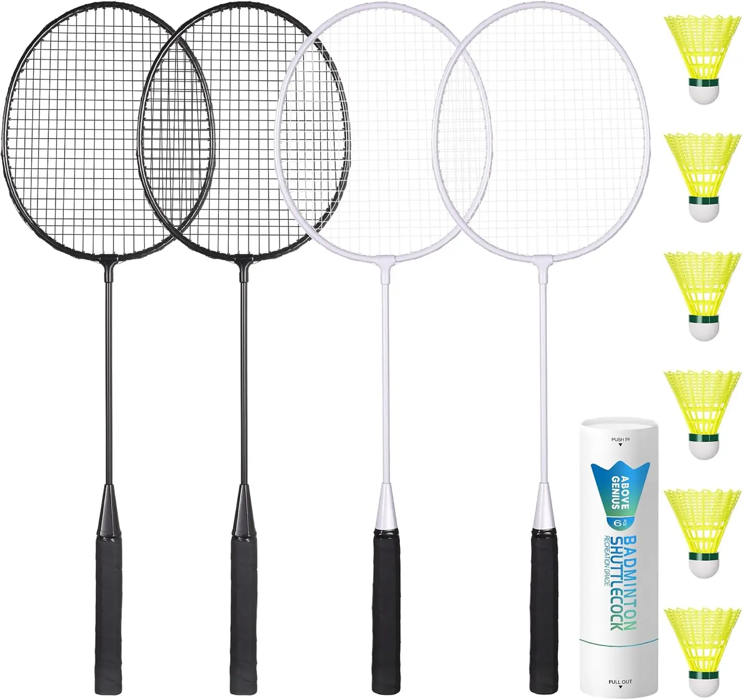 

Badminton Rackets Set of 4 for Outdoor Backyard Games, Includes 4 Rackets & 6 Shuttlecocks, Lightweight for Beginners