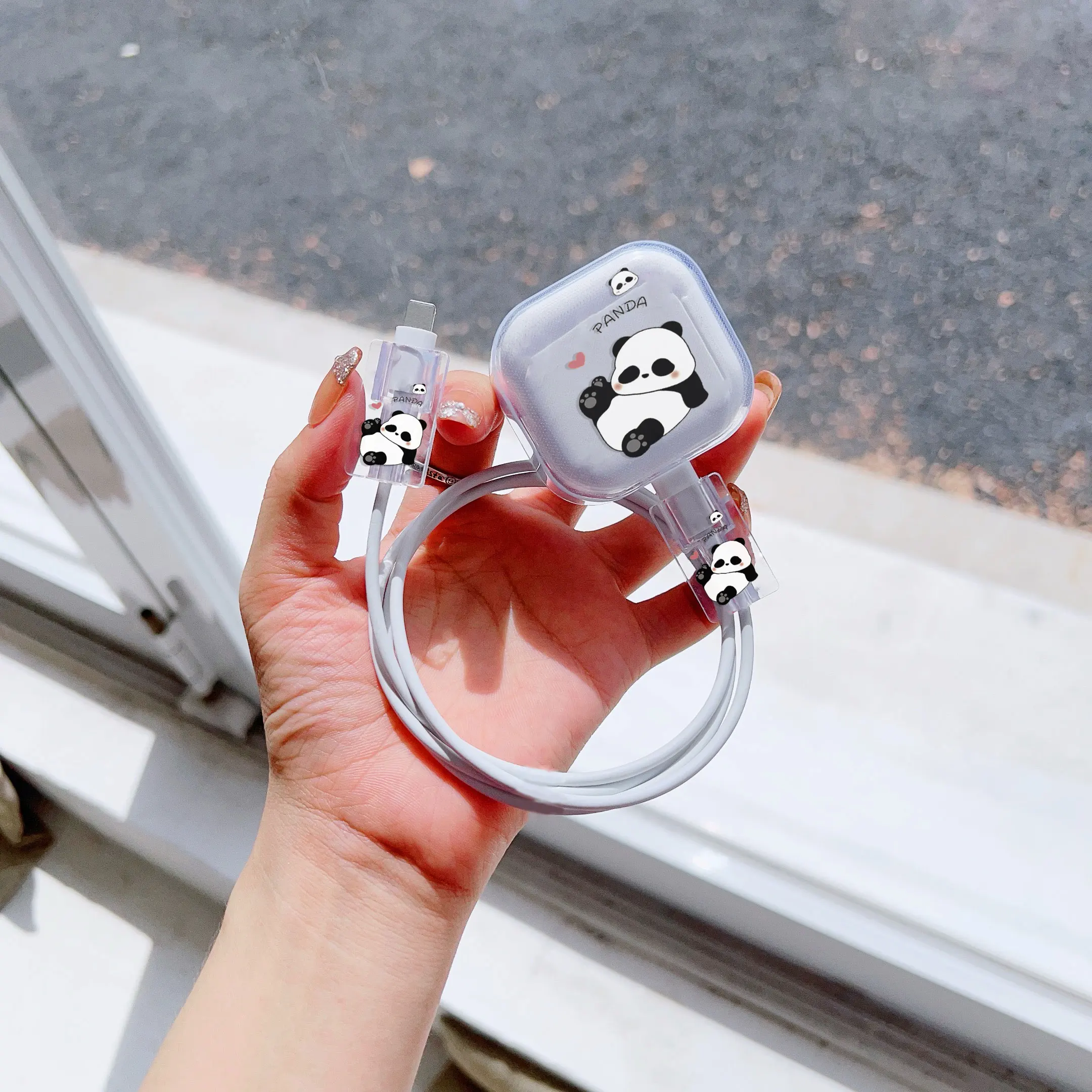 Cute Panda Cable Protection For iPhone 11 12 13 14 15 16 18W/20W Adapter Protector Cover Shell Charger Case Protective