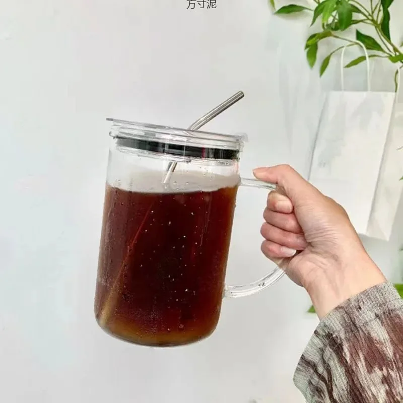 1L verdickter Glasbecher mit Griff, Deckel, großes Fassungsvermögen, hitzebeständig, perfekt für Heimbüro und Reisen, Thermos-Reisebecher