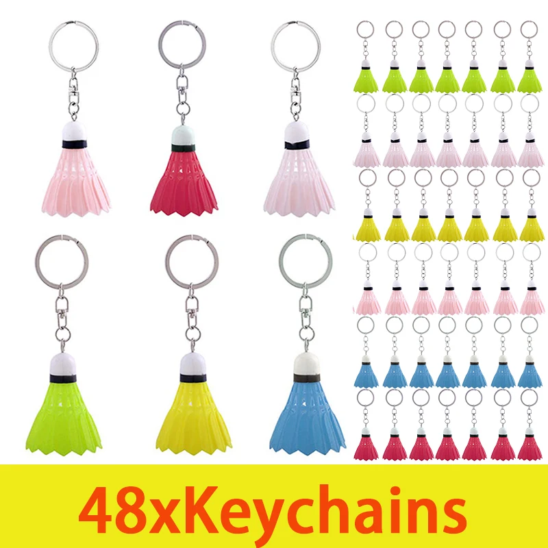 48Pcs Badminton Shuttlecocks Keychain Badminton Keyrings Bag Hanging Ornament Sports Award for Backpack Purse Keys