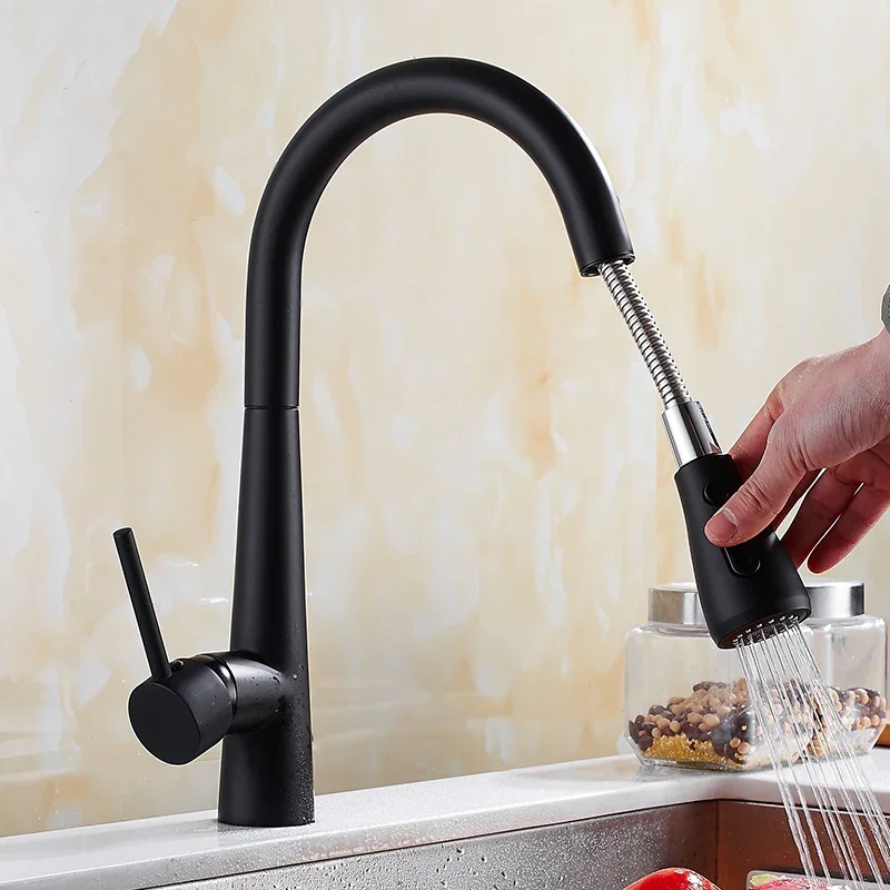 Kitchen Faucet Mixer Pull Out Kitchen Tap Single Handle Single Hole 360 Rotate Copper Chrome/Black Swivel Sink Mixer Tap