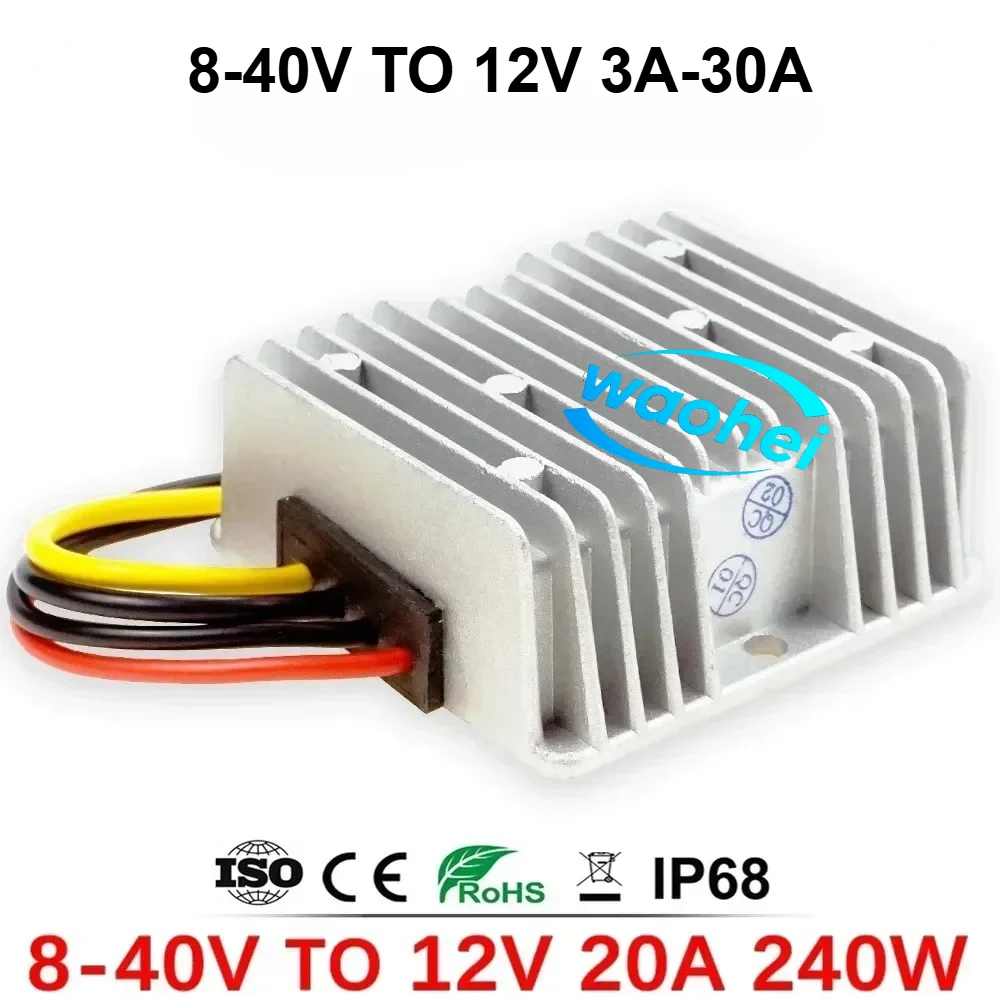 DC 8-40V to DC 12V 3A 6A 10A 15A 20A 25A 30A Boost Buck Power Converter Voltage Stabilizer Regulator Power Supply for Car RVs CE