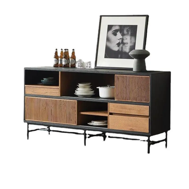 

Nordic simple storage entrance cabinet living room solid wood oak tea cabinet carved retro silent
