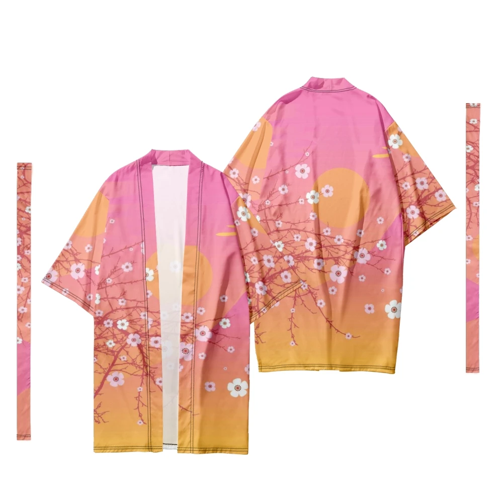 

Men's Japanese Long Kimono Cardigan Samurai Costume Kimono Traditional Sakura Pattern Kimono Shirt Yukata Jacket 2