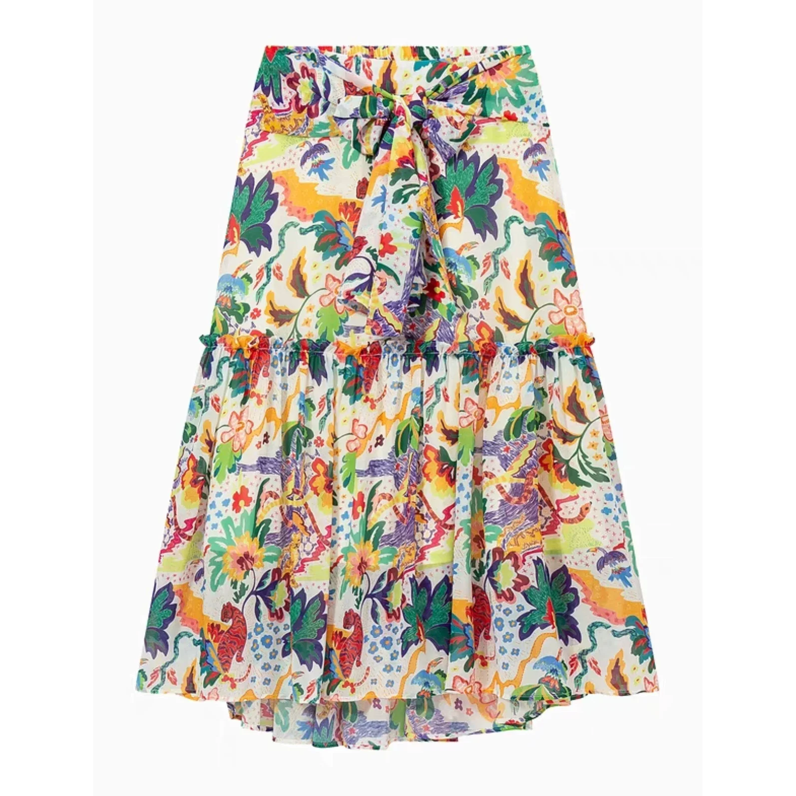 

Оригинальный экспортный заказ - Новая летняя юбка в испанском стиле с принтом и кружевом, средней длины.