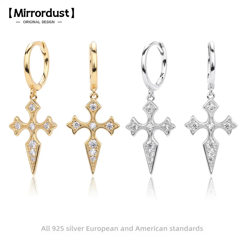 

【Mirrordust】Серьги из стерлингового серебра 925 пробы с крестом и пряжкой для ушей, серьги в стиле барокко с бриллиантами, модные универсальные аксессуары