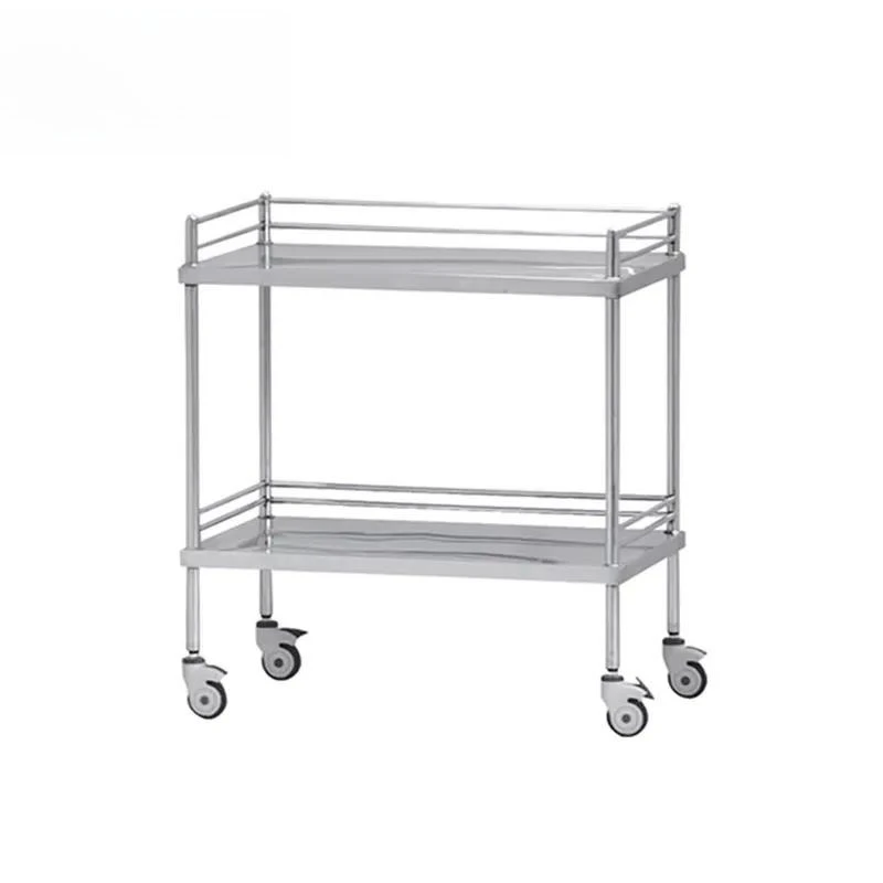 SM-002 304 Stainless Steel Double Layer Medical Hospital Cart Practical Utility Trolley for Clinic and Healthcare Facilities