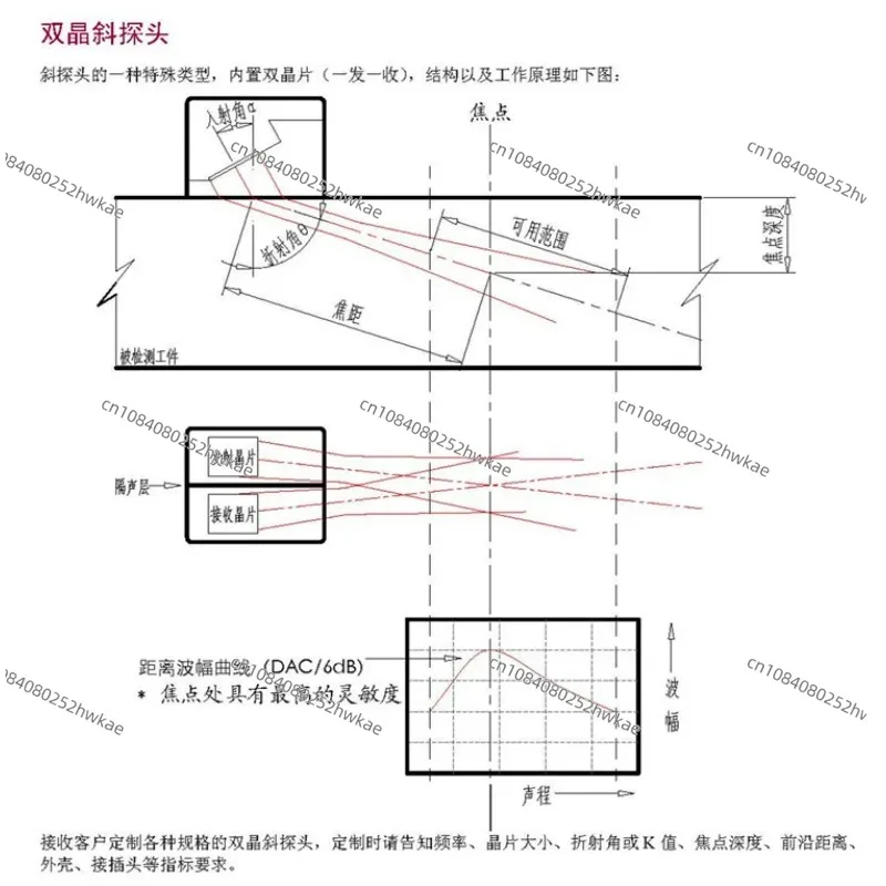 Double Crystal Angle Probe 2MHz5X10X2 F20 Ultrasonic Flaw Detector for Weld Seam Detection Transverse Wave 4mmz